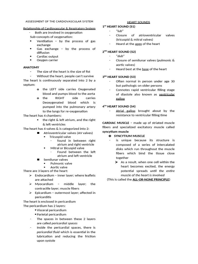 Cardiovascular System Assessment Guide | PDF | Heart | Heart Valve