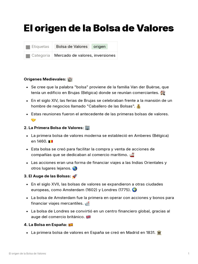 Historia de la Bolsa de Valores | PDF | Bolsa | Inversiones