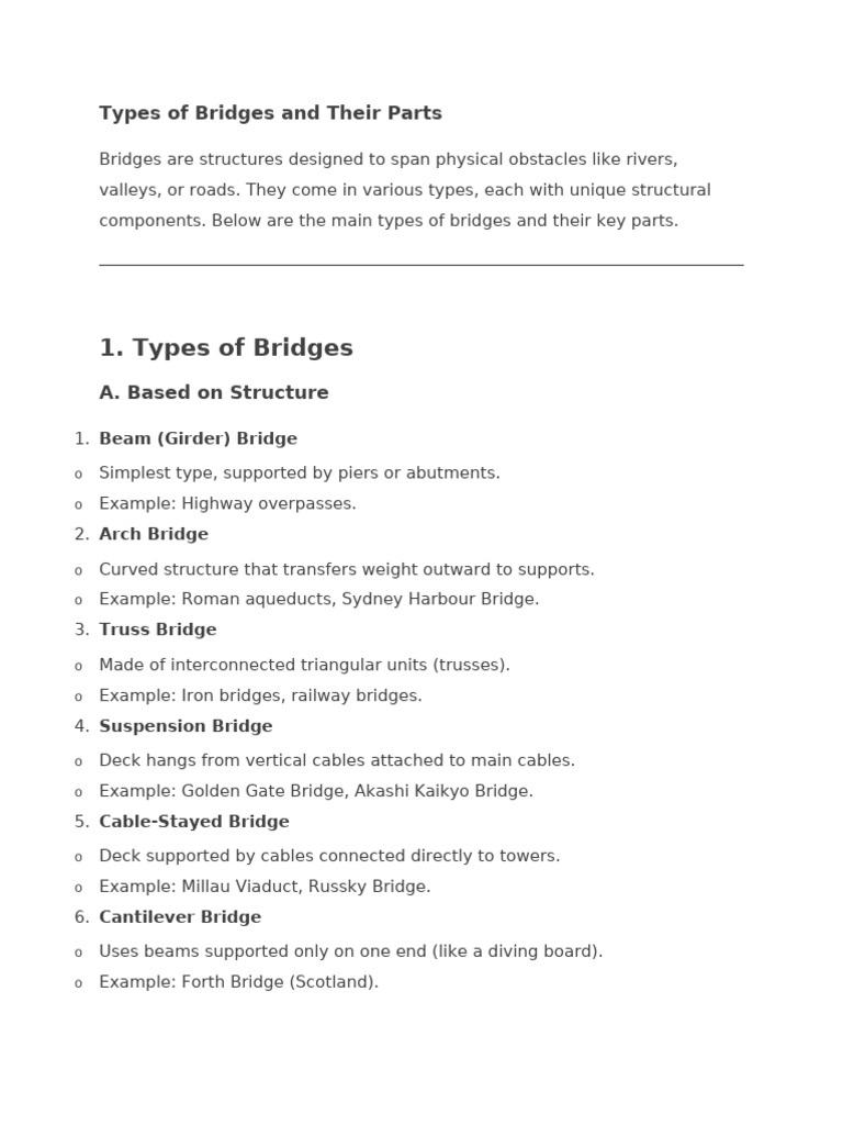Types of Bridges Explained | PDF | Bridge | Building Engineering