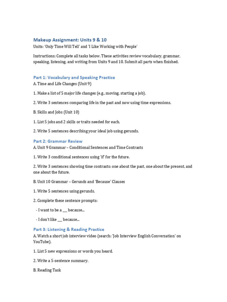 Makeup Assignment for Units 9 & 10 | PDF