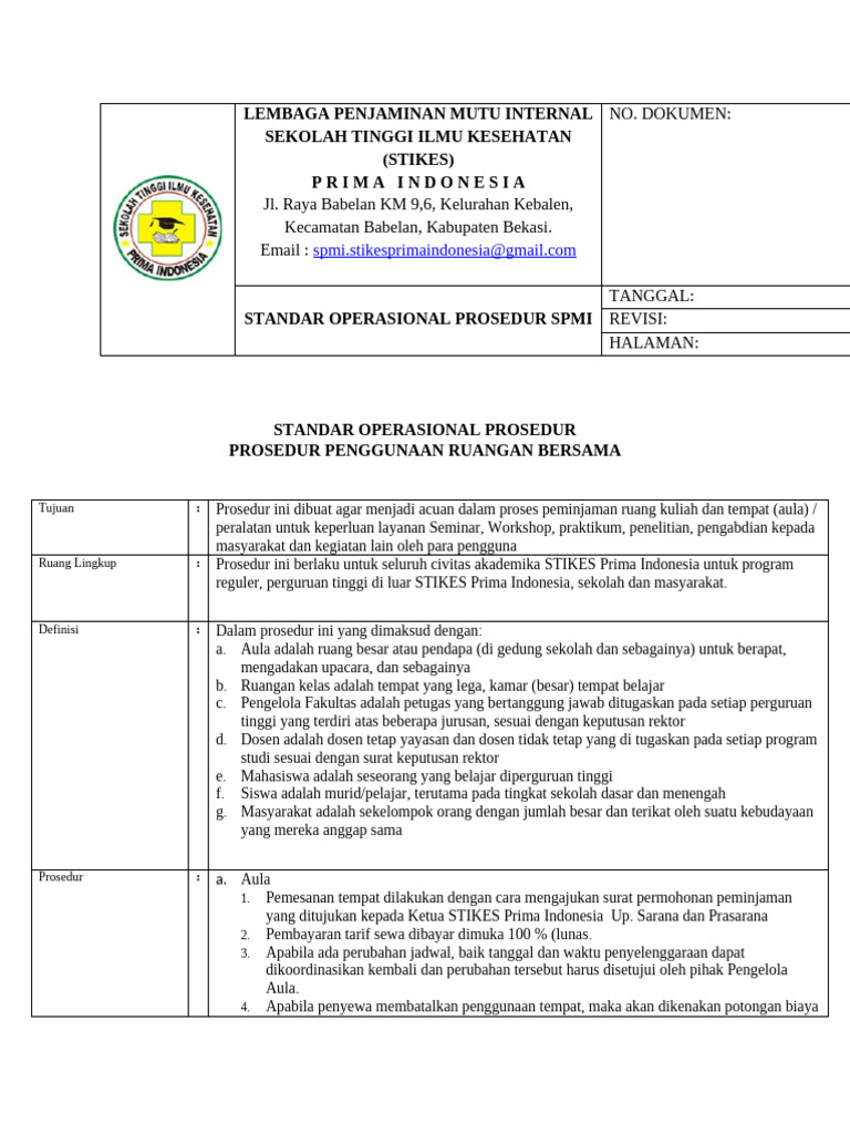 Sop Penggunaan Ruangan | PDF