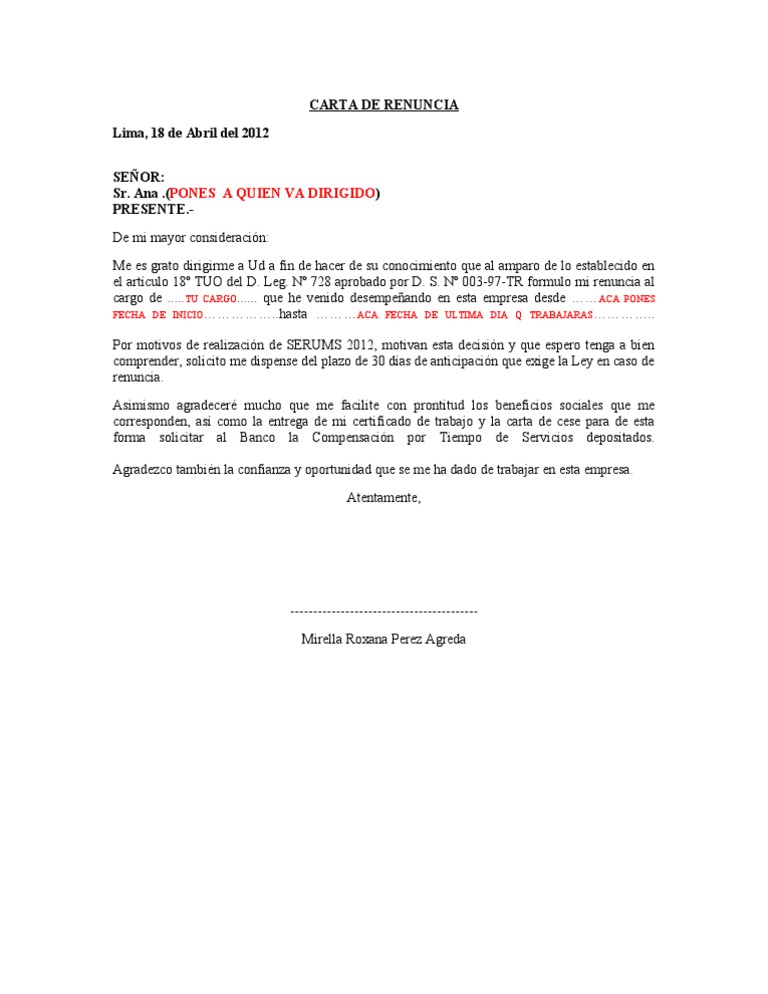 CARTA DE RENUNCIA