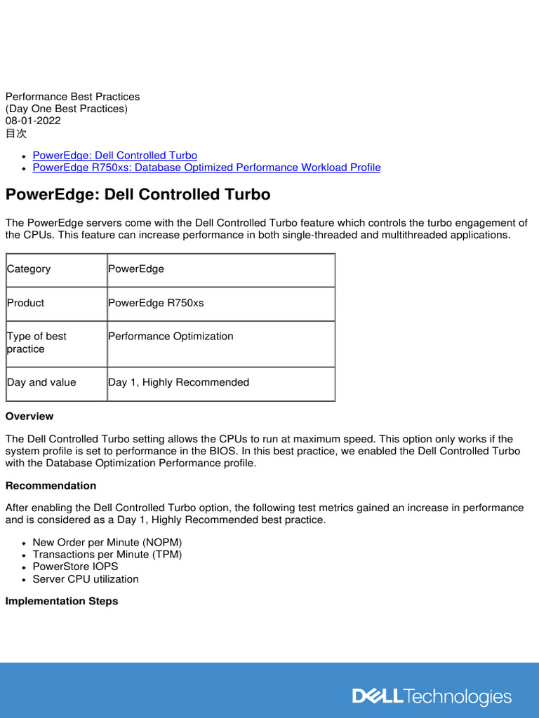 Dell PowerEdge Performance Optimization Guide | PDF | Central ...