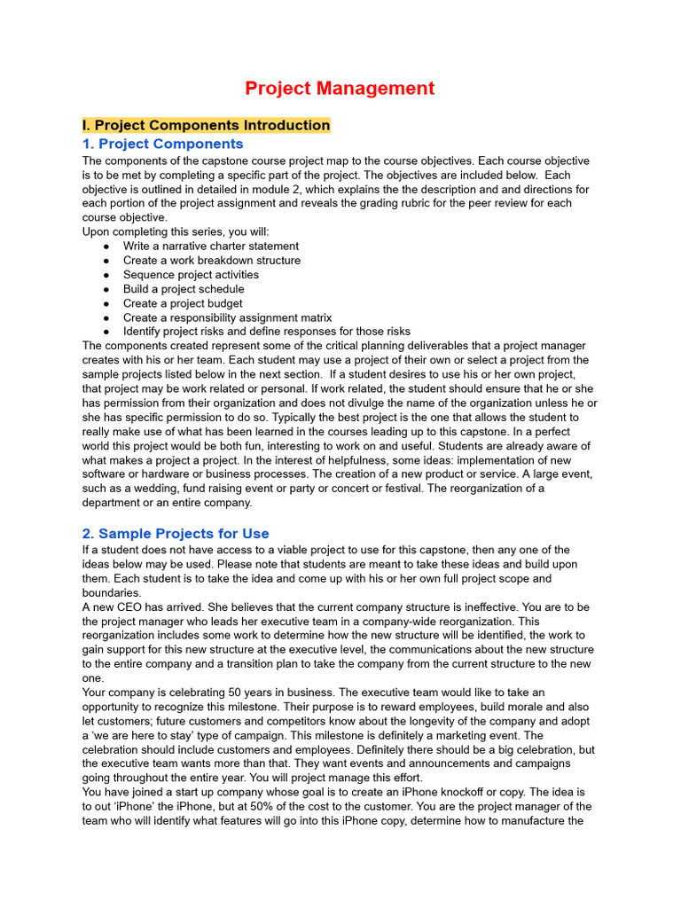 Project Management Capstone Guide | PDF | Business