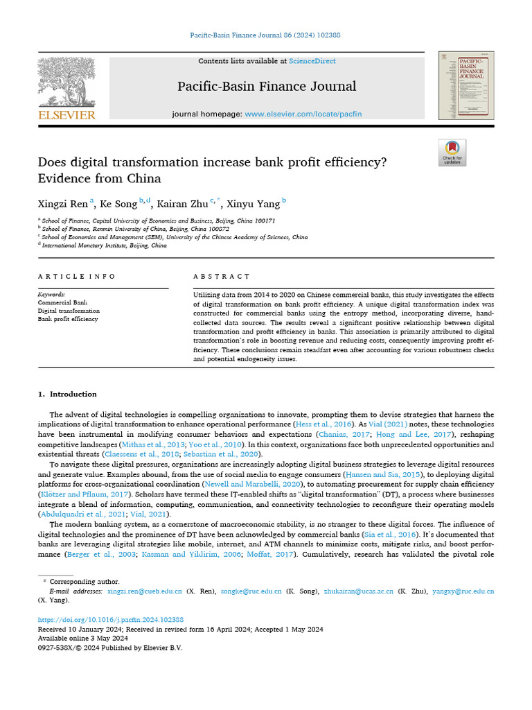 Digital Transformation and Bank Efficiency | PDF | Banks | Endogeneity ...