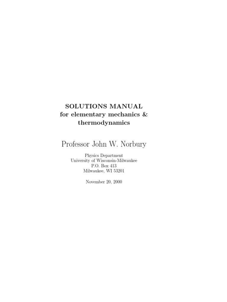Solutions Manual For Mechanics And Thermodynamics Force Physical Sciences