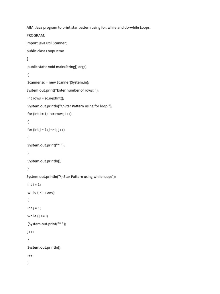 Java Star Pattern with Loops | PDF