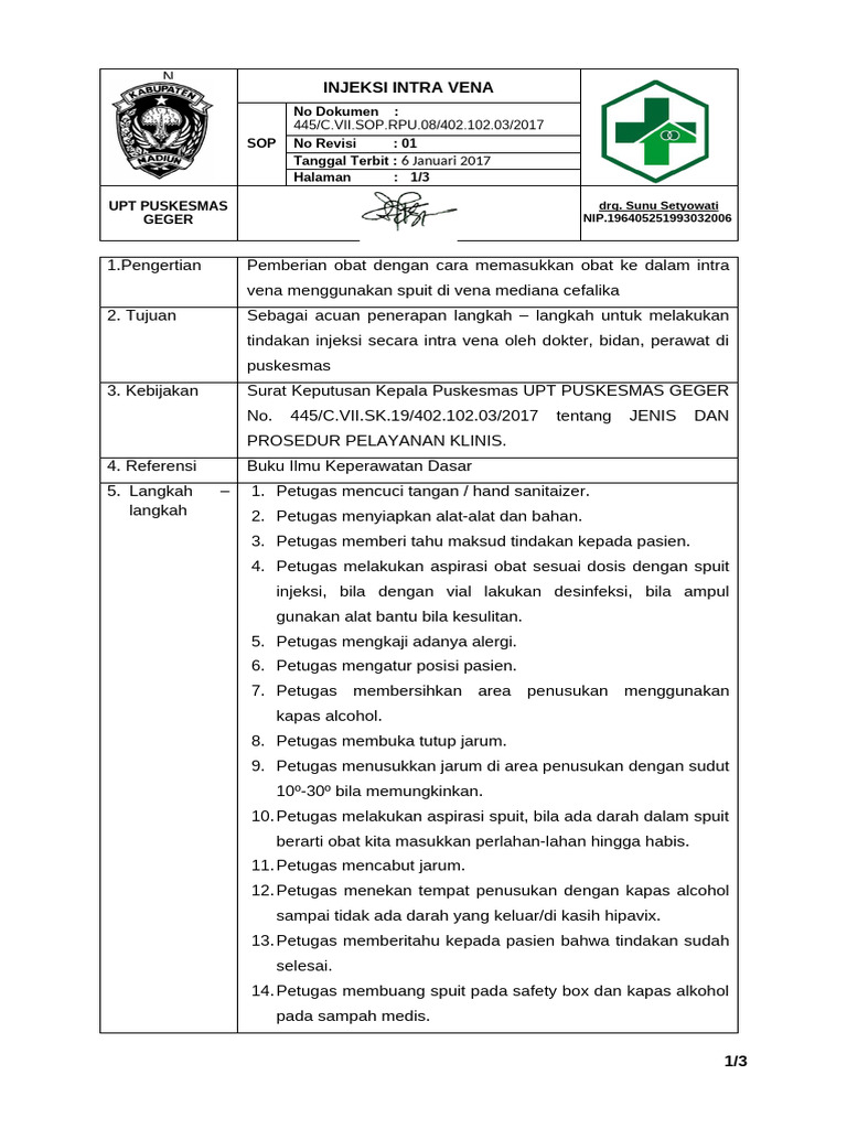 08 SOP INJEKSI IV | PDF