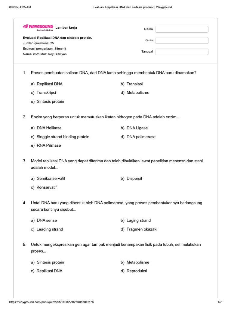 Evaluasi Replikasi DNA dan Sintesis Protein | PDF