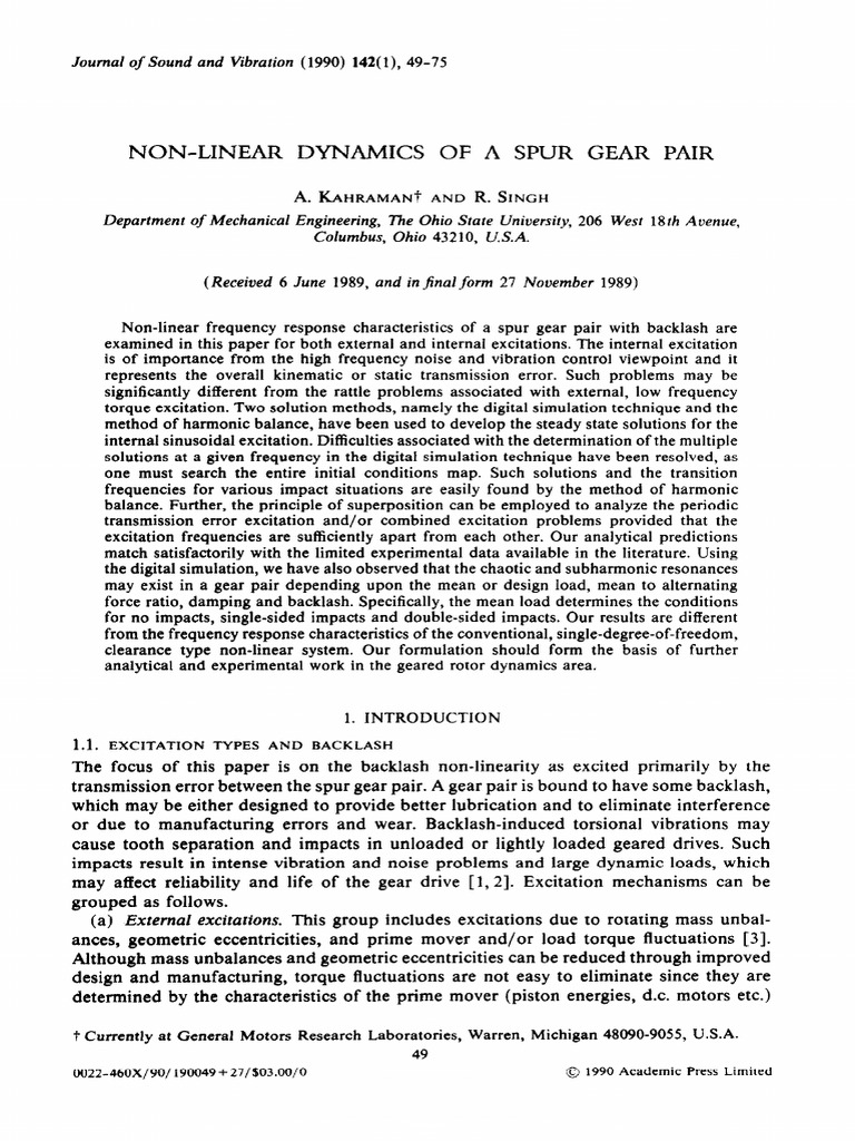 1 s2.0 0022460X9090582K Main | PDF | Gear | Nonlinear System
