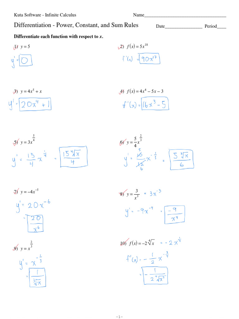 Differentiation Rules Worksheet | PDF | Elementary Mathematics ...