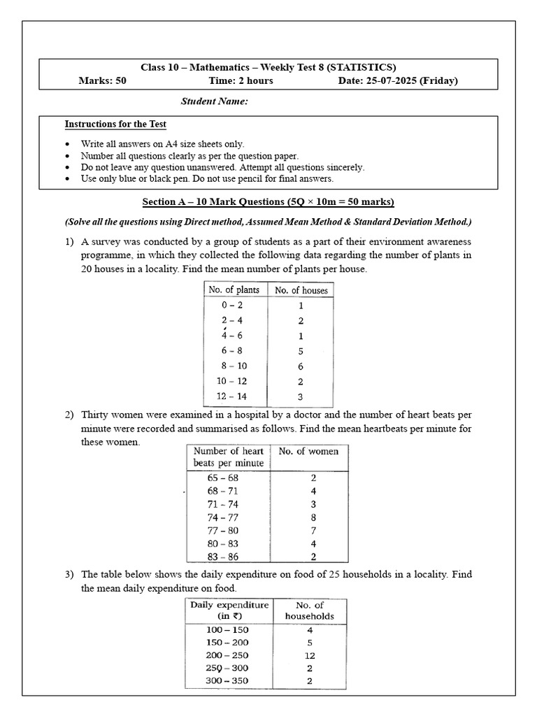 Math QP - Weekly Test 8 (25 July 2025) | PDF