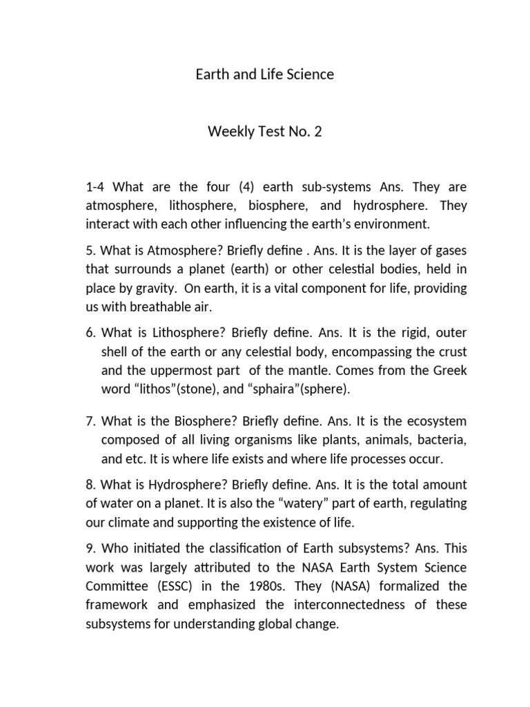 Earth Subsystems Overview and Definitions | PDF