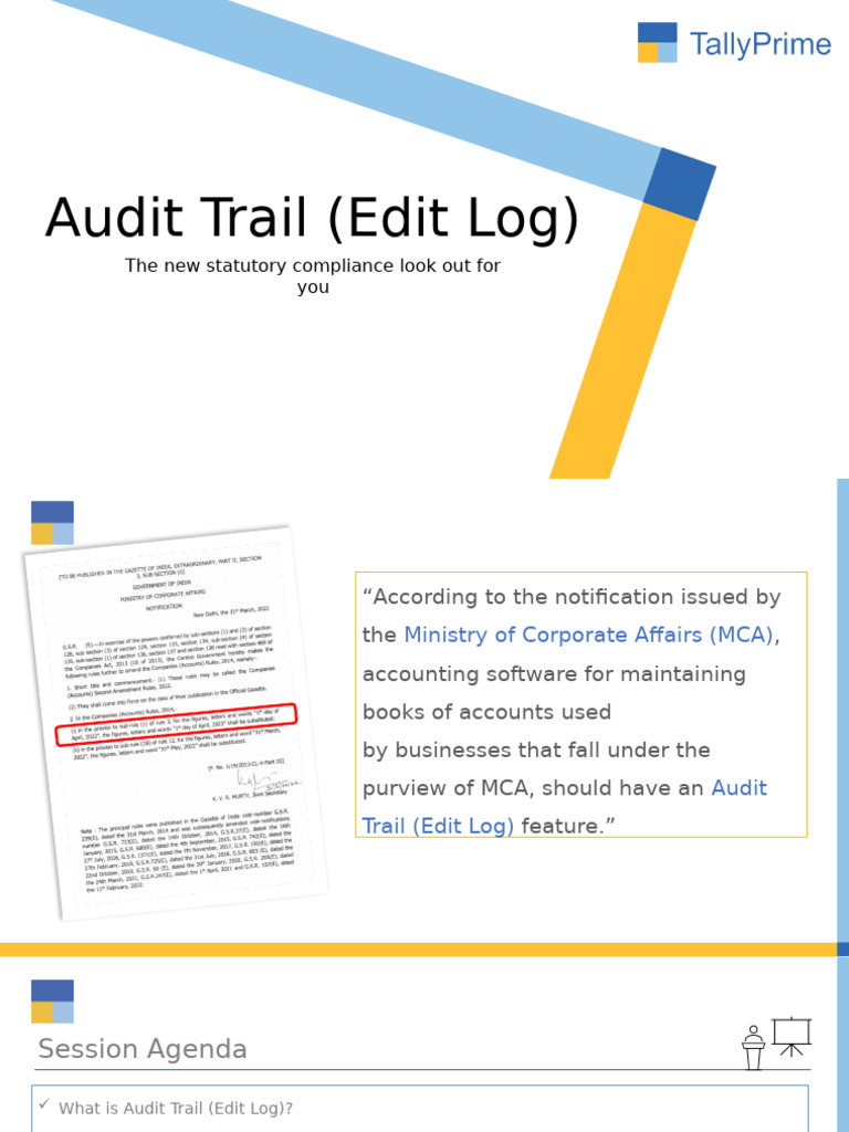 TallyPrime Audit Trail Compliance Guide | PDF | Audit | User (Computing)