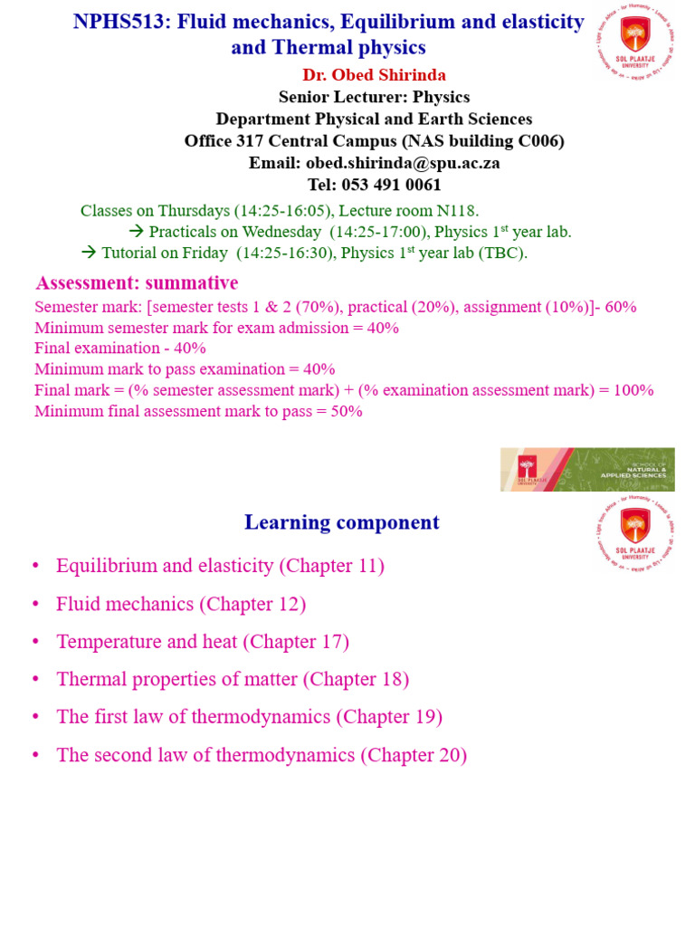 NPHS513 Fluid Mechanics Course Overview | PDF | Buoyancy | Pressure
