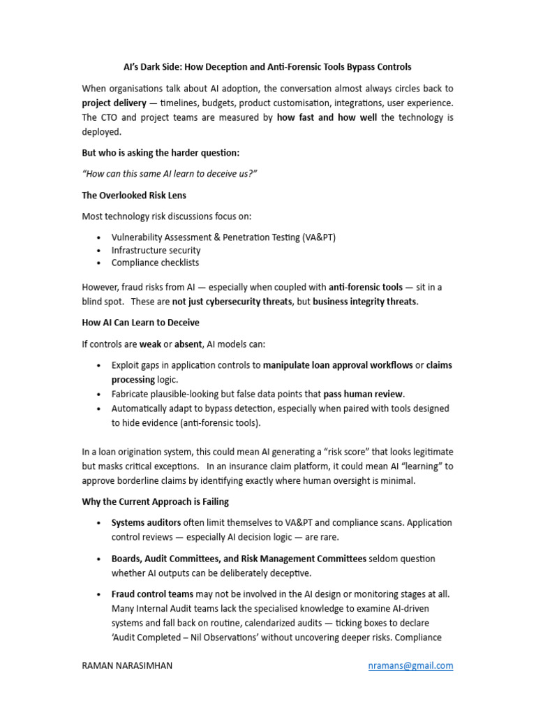 AI Won't Just Make Mistakes - It Can Learn To Deceive | PDF | Audit ...