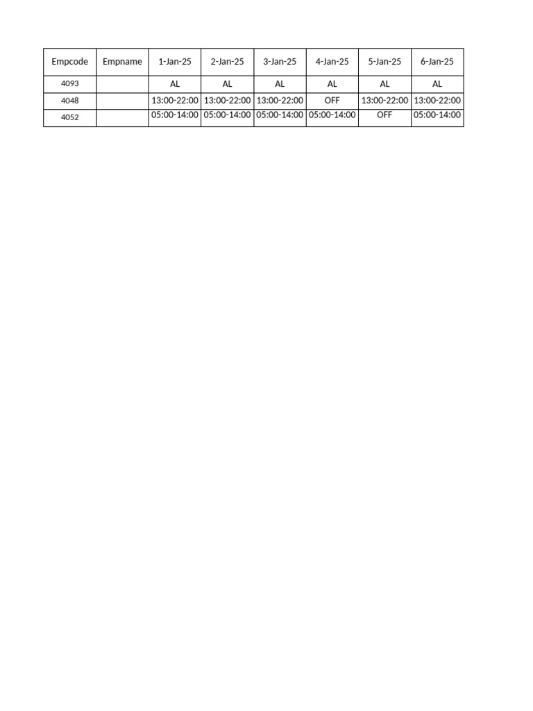 Employee Schedule January 2025 | PDF