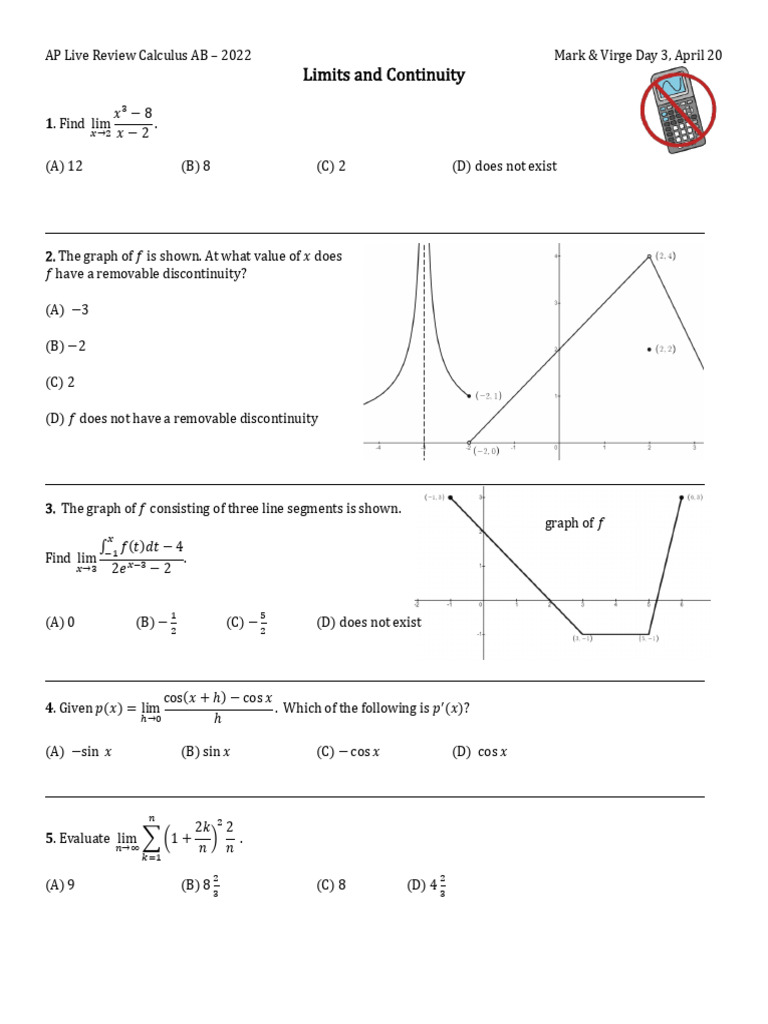 AP Calculus AB Live Review 2022 | PDF | Function (Mathematics) | Tangent