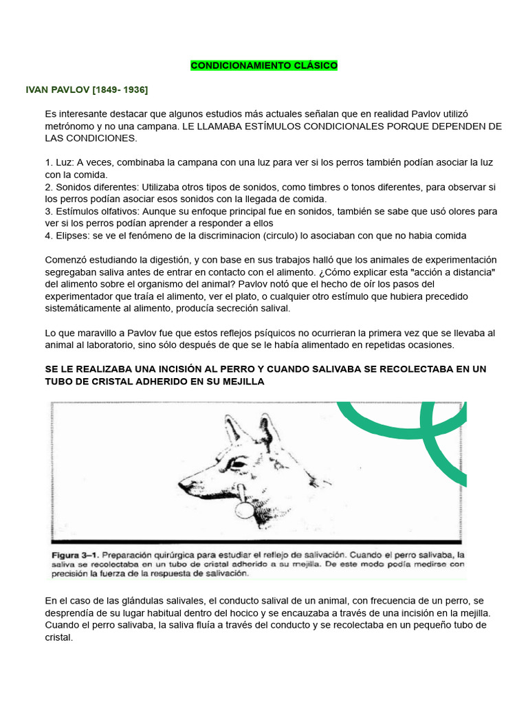 Condicionamiento Clásico de Pavlov | PDF | Condicionamiento clásico ...