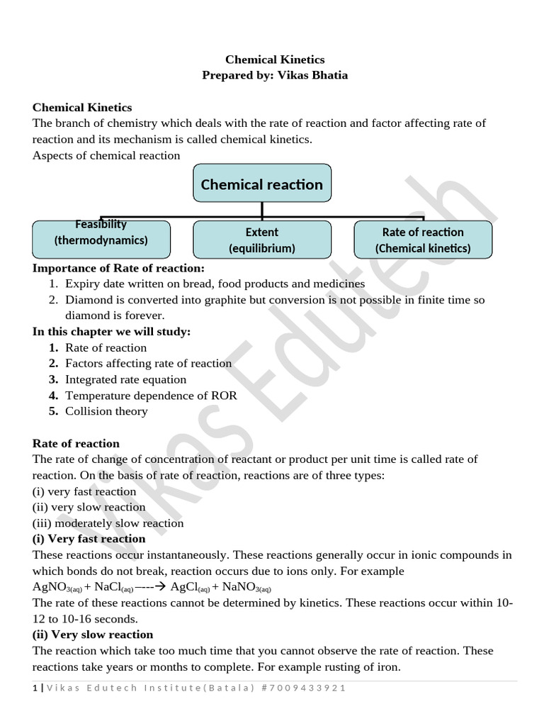 Chemical Kinetics Notes | PDF | Reaction Rate | Chemical Kinetics
