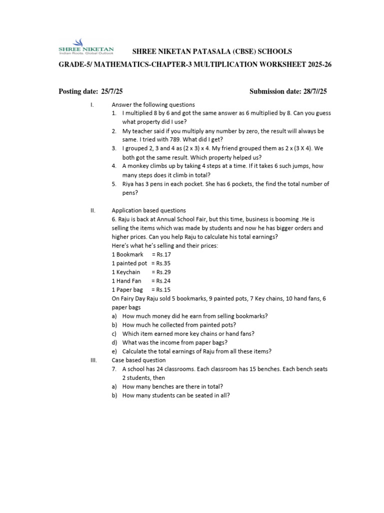G5 Math CH3 Multiplication WS | PDF