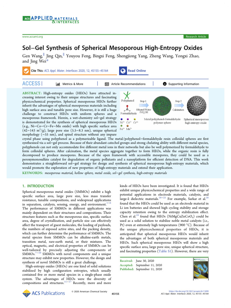 Spherical Mesoporous High-Entropy Oxides | PDF | Catalysis | Nanomaterials