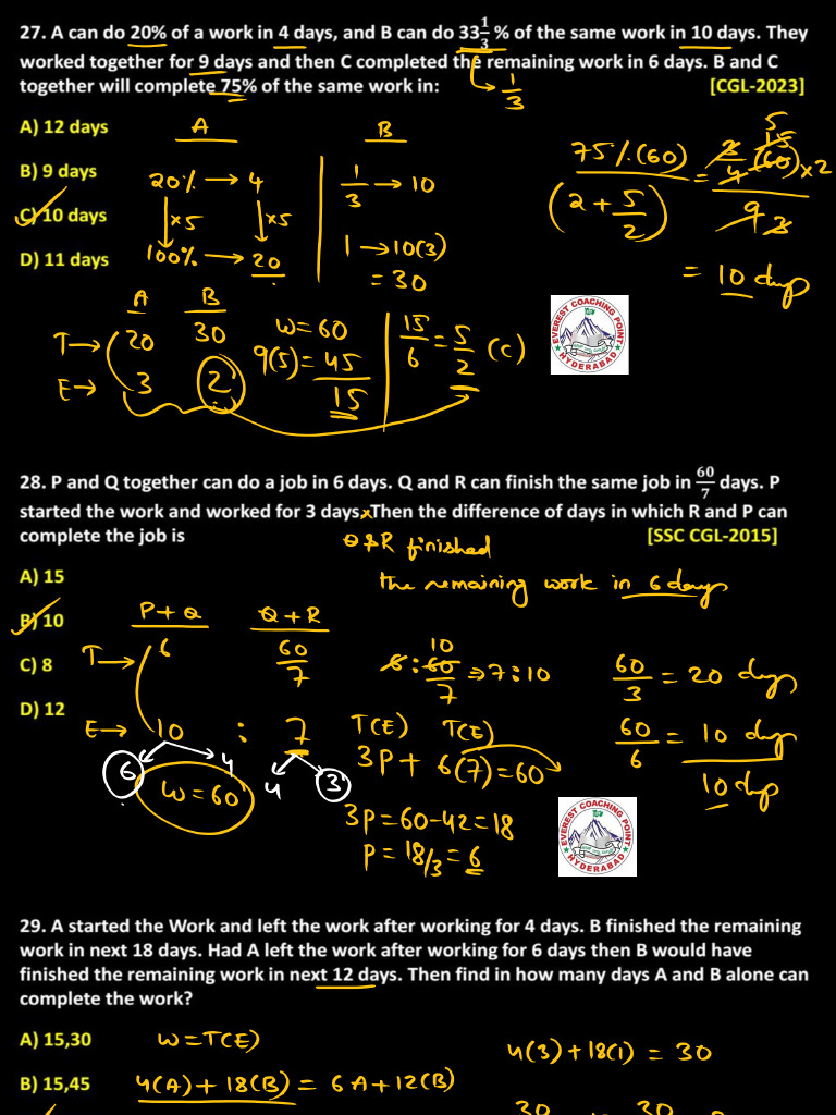 Time and Work Class Notes-4 | PDF