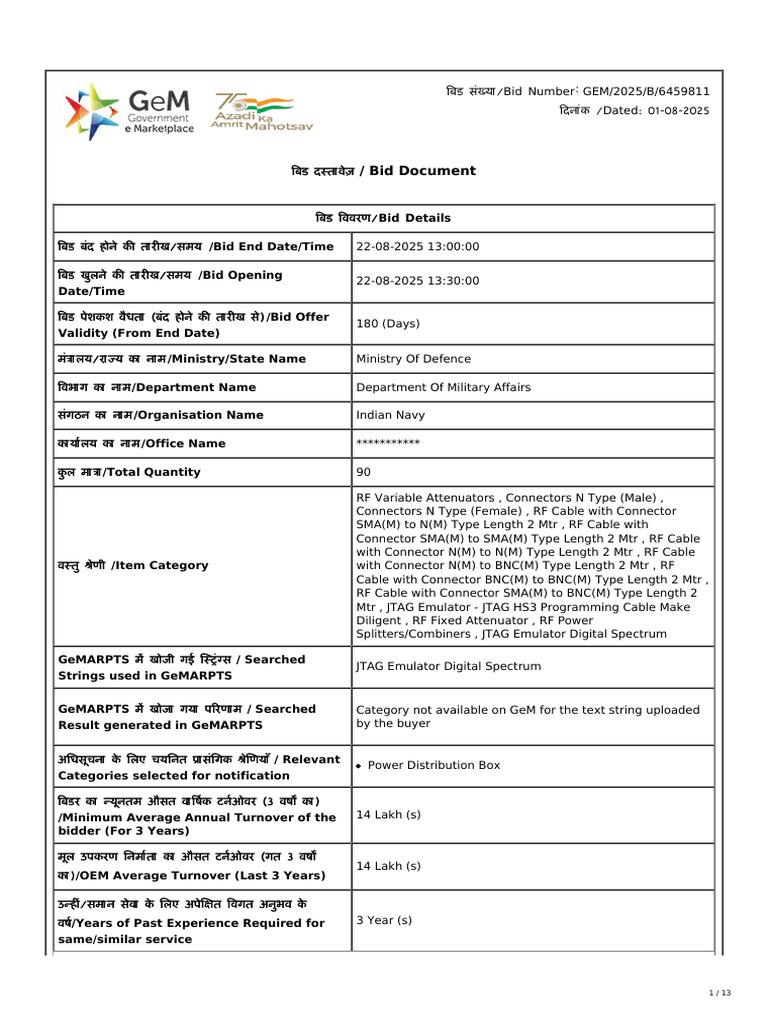 Indian Navy Bid Details for RF Equipment | PDF | Accountant ...