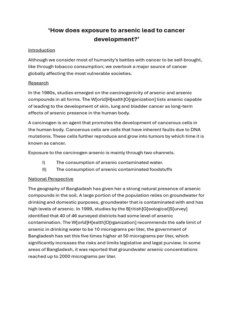 Arsenic Exposure and Cancer Risk | PDF | Arsenic | Reactive Oxygen Species
