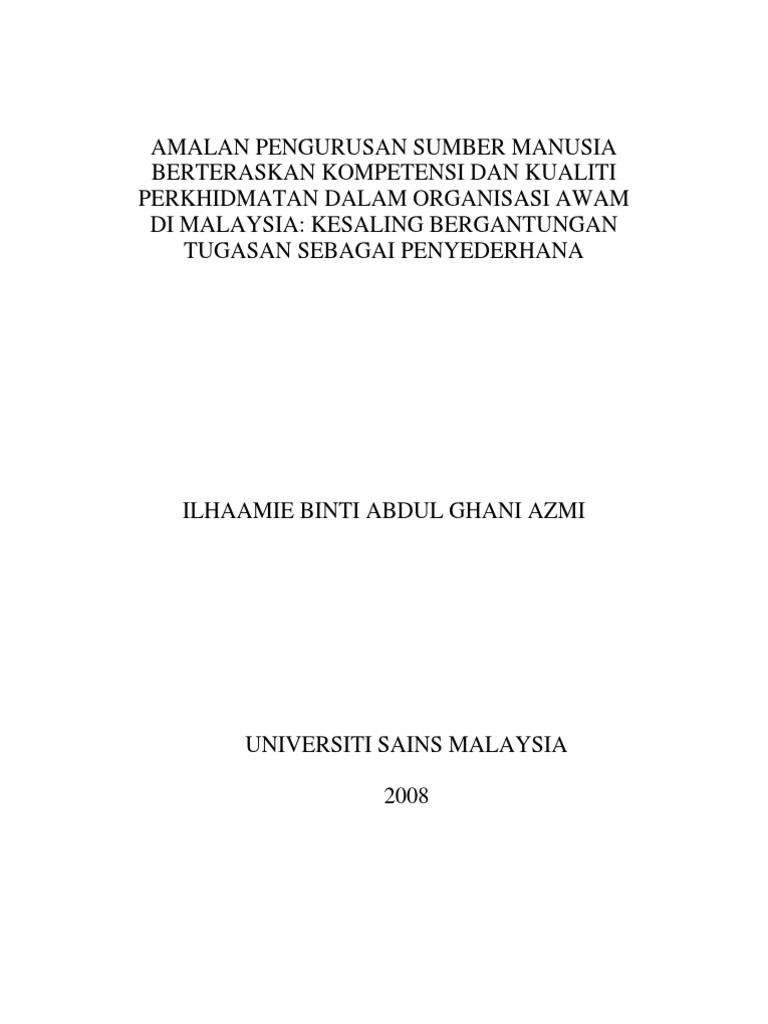 Amalan Pen Gurus An Sumber Manusia Berteraskan Kompetensi Dan Kualiti An Dalam Organisasi Awam Pdf