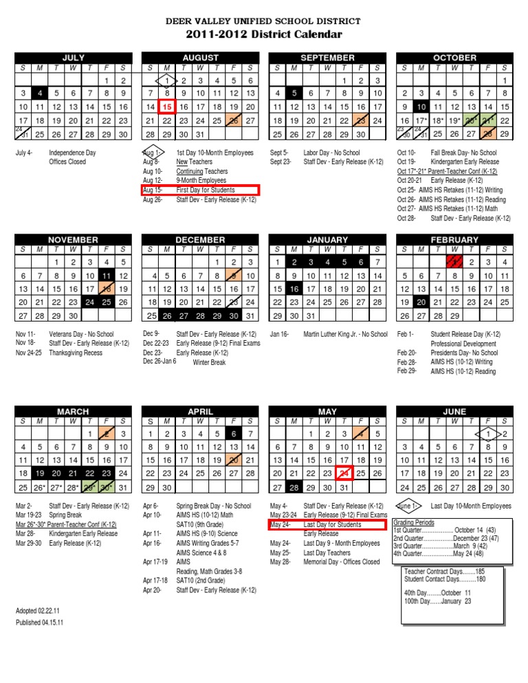 DVUSD 2011-2012 District Calendar | PDF | Students | Learning