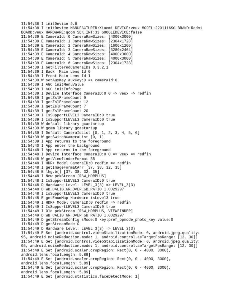 Xiaomi Redmi Camera Initialization Logs | PDF | Smartphone | Personal ...