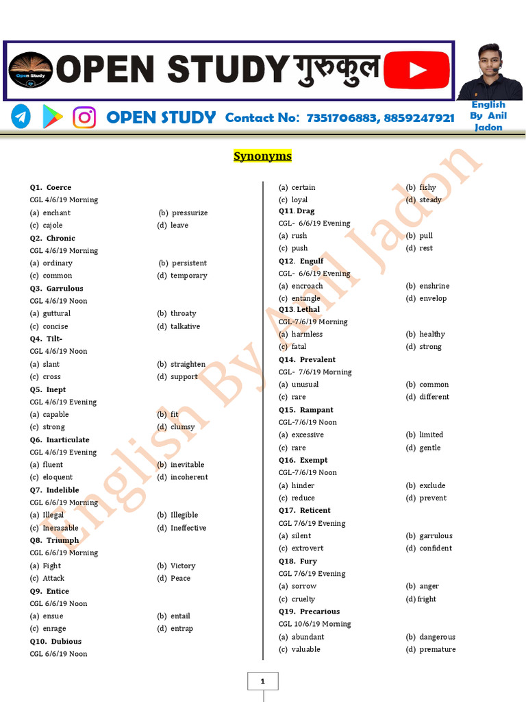 Synonyms and Antonyms Guide | PDF