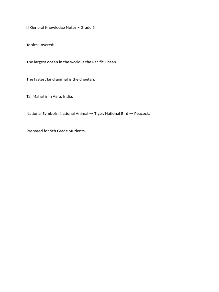 ? General Knowledge Notes | PDF