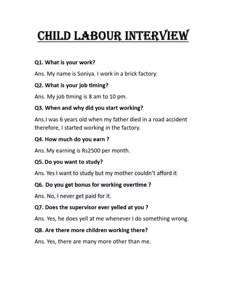 Child Labour Interview Insights | PDF