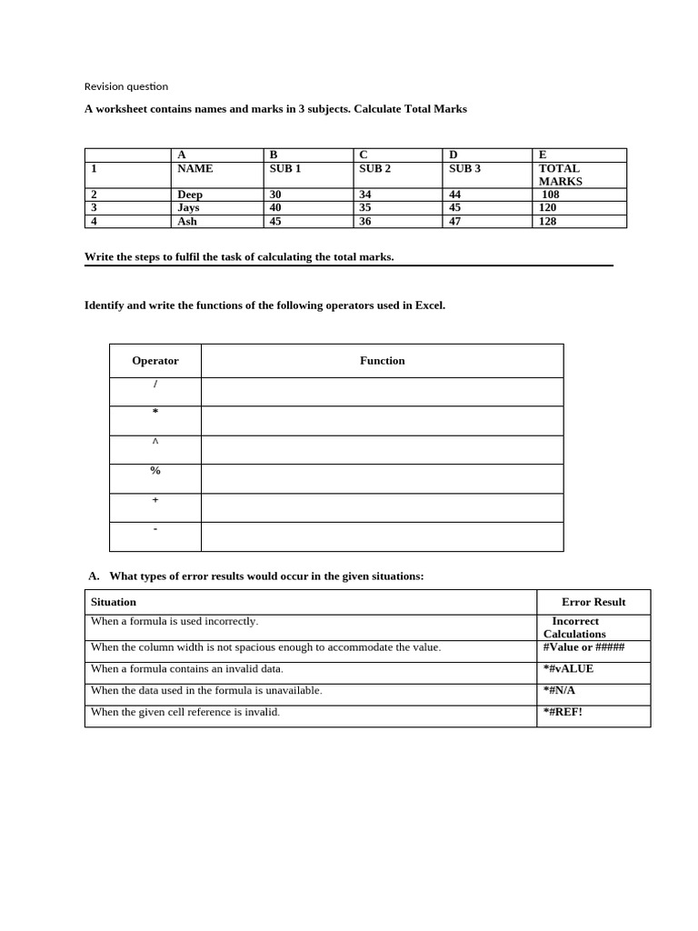 Excel Total Marks Calculation Guide | PDF