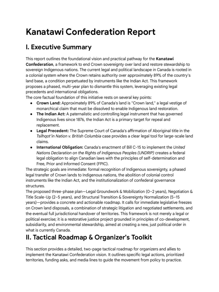 Kanatawi Confederation Land Restoration Plan | PDF | Canada ...
