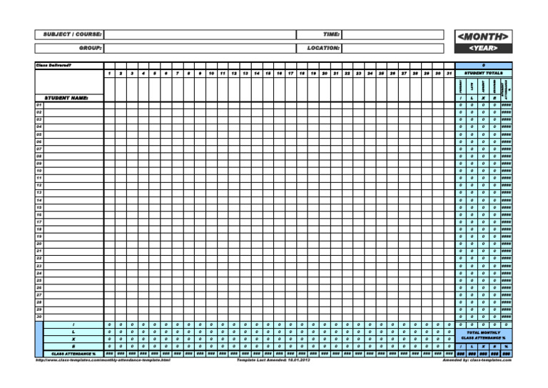 Monthly Attendance Register Template | PDF