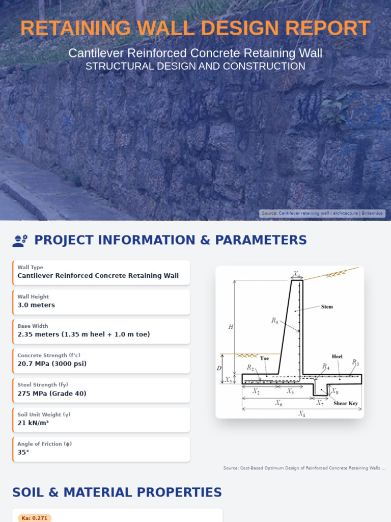 Cantilever Retaining Wall Design Details | PDF | Civil Engineering ...