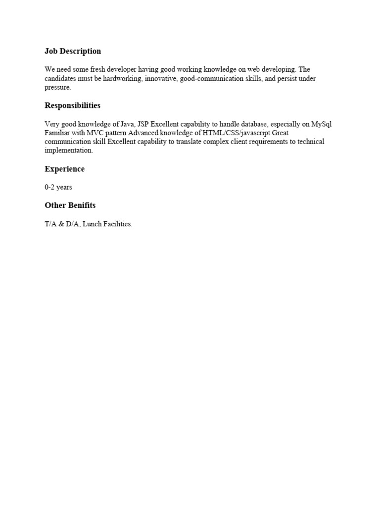 Java Developer Job Opening | PDF
