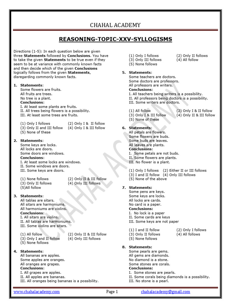 Syllogism Reasoning Practice Questions | PDF