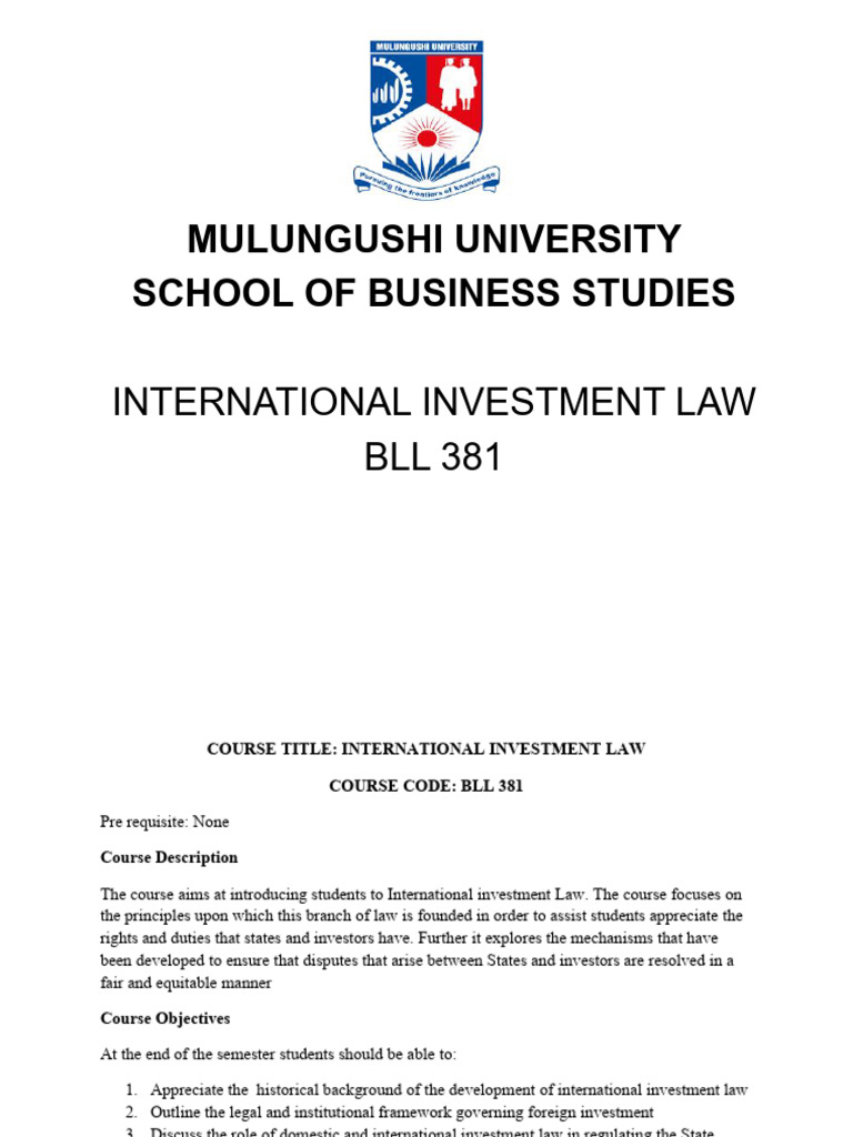 International Investment Law Course Overview | PDF | Treaty ...