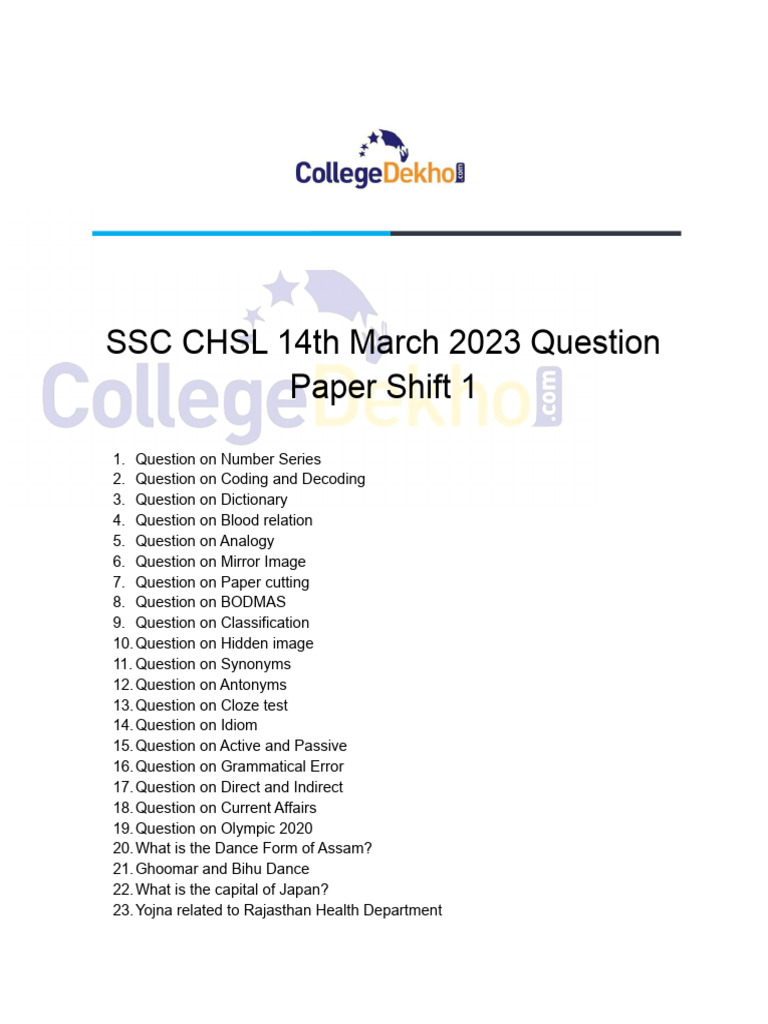 SSC CHSL 2023 Shift 1 Question Paper | PDF