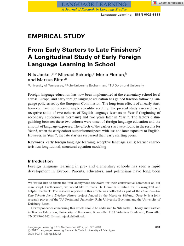 Early vs. Late Foreign Language Learning | PDF | Second Language ...