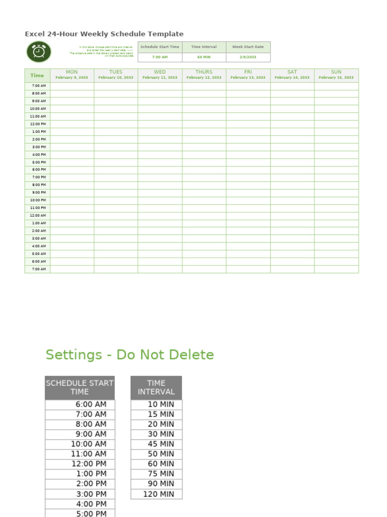 Ic Excel 24 Hour Weekly Schedule Template 12223 | PDF