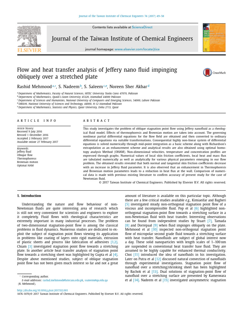 Flow and Heat Transfer Analysis of Jeffery Nano Fluid Impinging | PDF ...