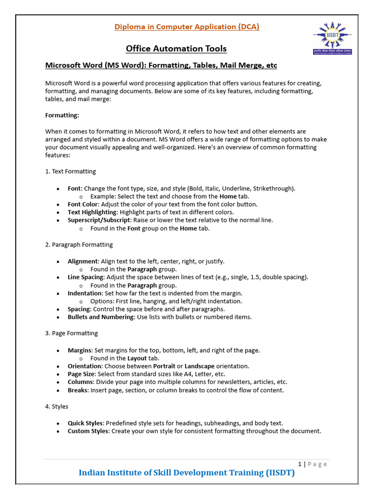 Mastering MS Word Formatting Techniques | PDF | Microsoft Excel ...