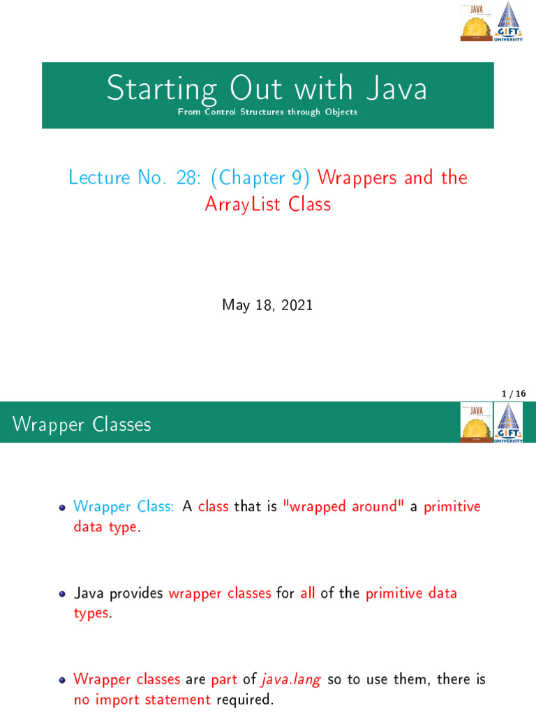 Cs239 Lecture 28 Wrappers And Arraylist V2 Pdf Software
