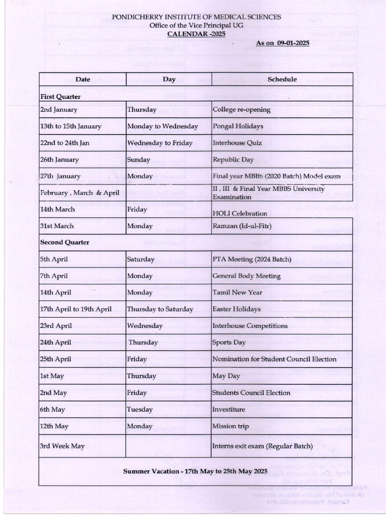UG Academic Calendar 2025 | PDF