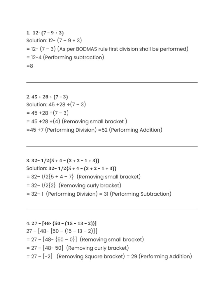 Simplification Worksheet 1 For Class 5 | PDF